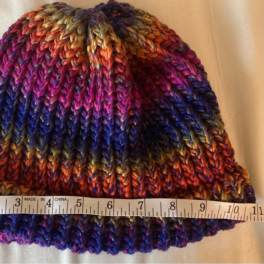 Handmade multicolor knit beanie hat for adults for winter - Picture 6 of 8